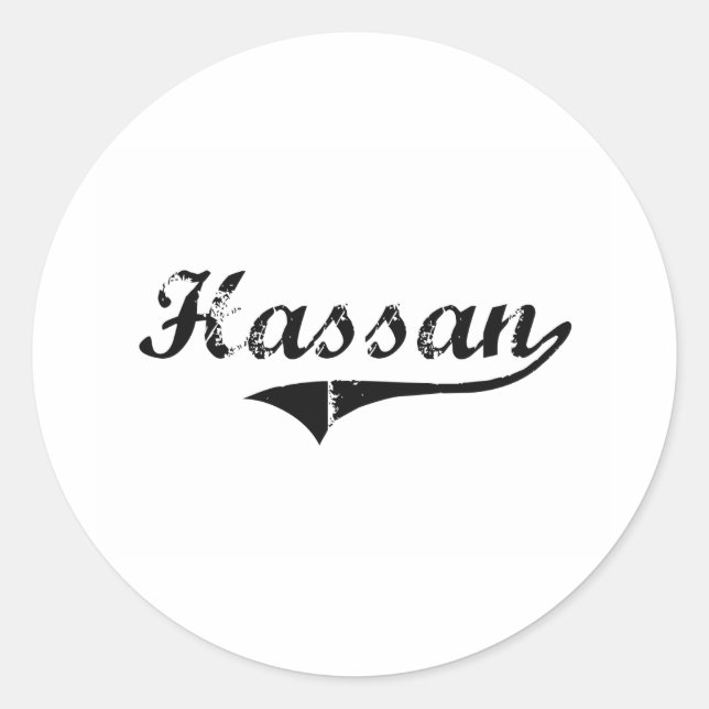 Hassan Classic Style Name Round Sticker (Front)