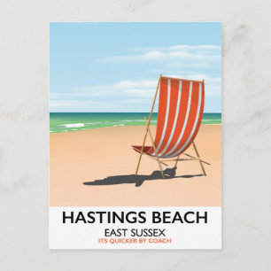 Hastings Beach, East Sussex vintage travel poster Postcard