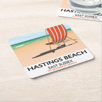 Hastings Beach, East Sussex vintage travel poster