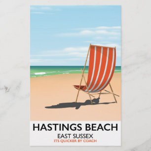 Hastings Beach, East Sussex vintage travel poster Stationery