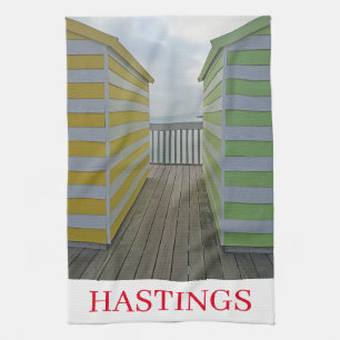 Hastings beach huts tea towel