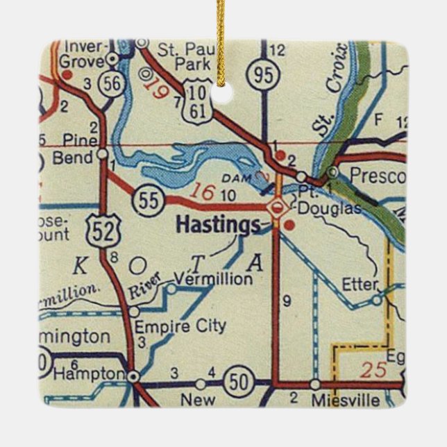 Hastings MN Vintage Map; Ceramic Ornament (Back)