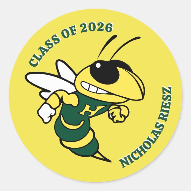 Hastings NY Buzz Customisable Graduation Favour Classic Round Sticker (Front)
