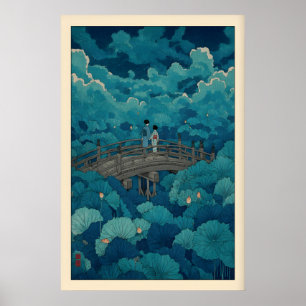 Hasui Kawase Lotus Pond Print, Arched Bridge Poster