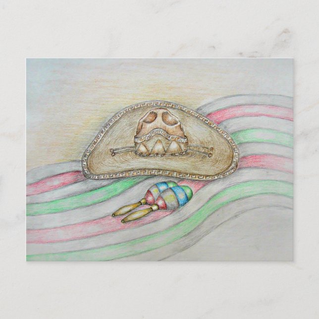 Hat and Maracas illustration Postcard (Front)