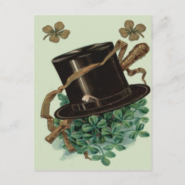 Hat Clay Pipe Shamrock Four Leaf Clover Shillelagh Postcard (Front)