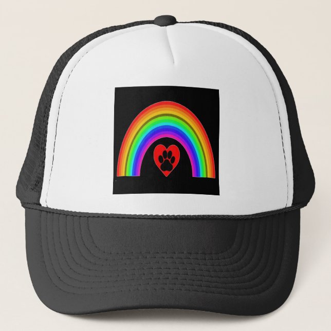 Hat Diamond Heart With Paw Under A Rainbow (Front)