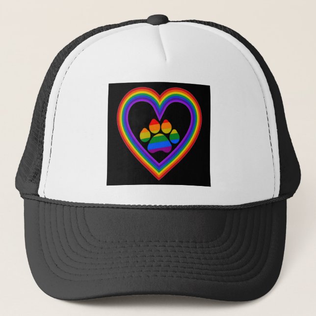 Hat Diamond Rainbow Heart With Paw (Front)