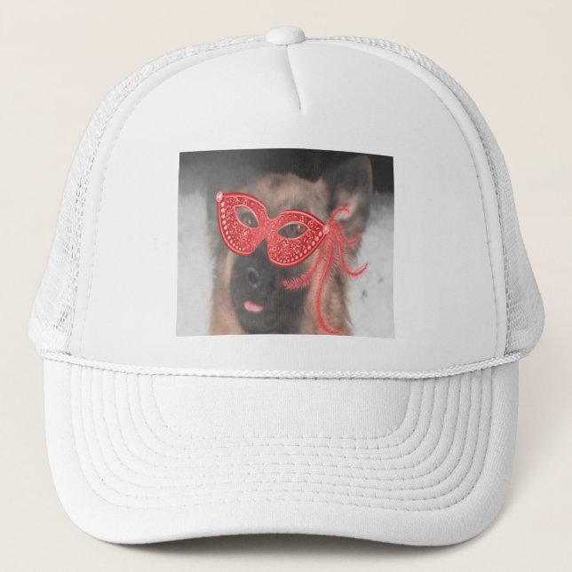 Hat German Shepherd Mardi Gras Mask Red (Front)