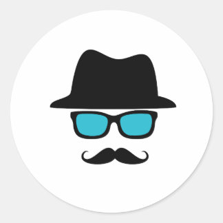 Hat Glasses Moustache Classic Round Sticker