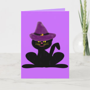 Hat On A Cat Halloween Birthday Greeting Card