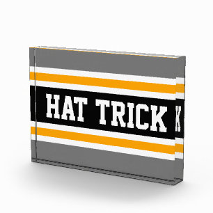 HAT TRICK Bold Black Grey Yellow Hockey Stripes Photo Block