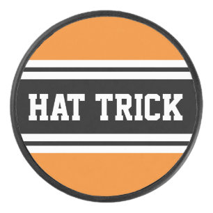 HAT TRICK Bold Orange White Black Racing Stripes Hockey Puck