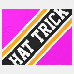 HAT TRICK Bright Pink Orange Black Hockey Stripes Fleece Blanket