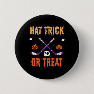 Hat Trick Or Treat Funny Hockey Halloween Costume 6 Cm Round Badge