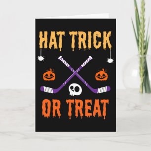 Hat Trick Or Treat Funny Hockey Halloween Costume Card