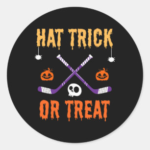 Hat Trick Or Treat Funny Hockey Halloween Costume Classic Round Sticker