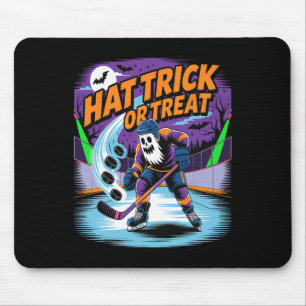 Hat Trick Or Treat Funny Ice Hockey Ghost Hallowee Mouse Pad