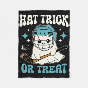 Hat Trick Or Treat Halloween Ice Hockey Player Gho Fleece Blanket