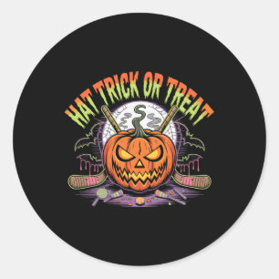 Hat Trick Or Treat Ice Hockey Halloween Fun _1 Classic Round Sticker