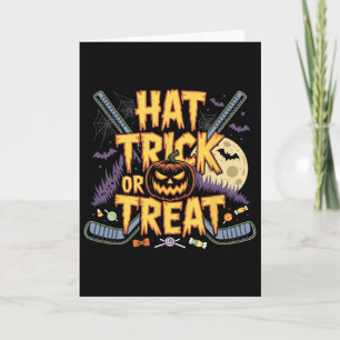 Hat Trick Or Treat Ice Hockey Halloween Fun Card