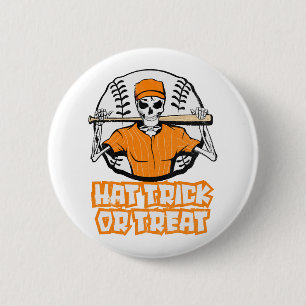 Hat Trick Or Treat Skeleton Baseball Halloween 6 Cm Round Badge