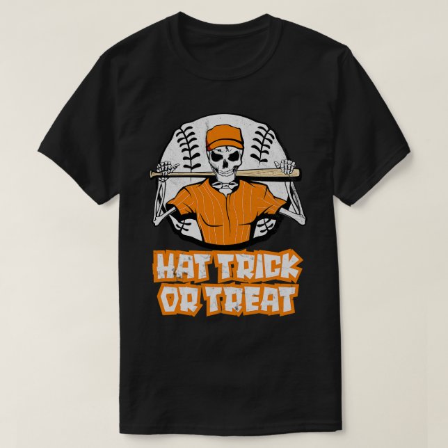 Hat Trick or Treat Skeleton Baseball Halloween Cos T-Shirt (Design Front)