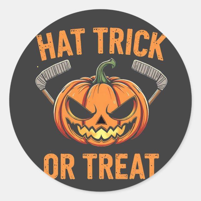Hat Trick or Treat Spooky Halloween ice Hockey   Classic Round Sticker (Front)