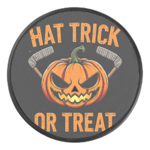 Hat Trick or Treat Spooky Halloween ice Hockey Puck