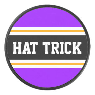 HAT TRICK Vivid Purple Black White Yellow Stripes  Hockey Puck