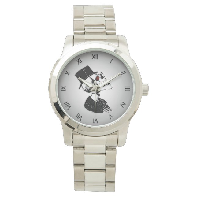 Hat Wearing Skull / Skeleton Black Roman Numerals Watch (Front)