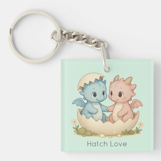 Hatch Love Twin Baby Dragons Fantasy Keychain (Front)