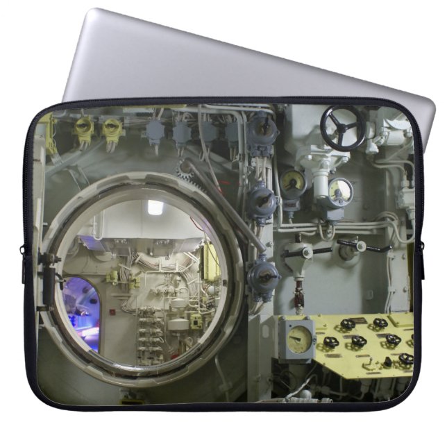 hatch on an old retro submarine laptop sleeve (Front)