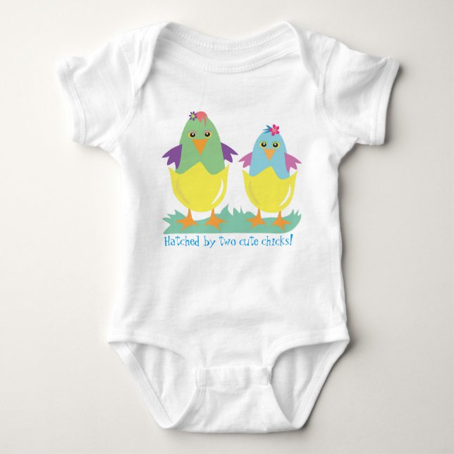 Hatched by two cute chicks baby bodysuit (Front)