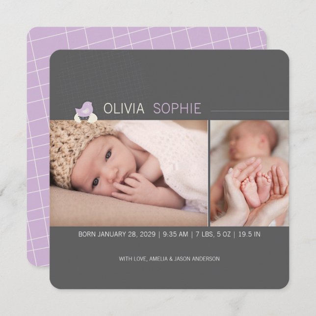 Hatched Egg Chick Girl Photo Baby Announcement (Front/Back)