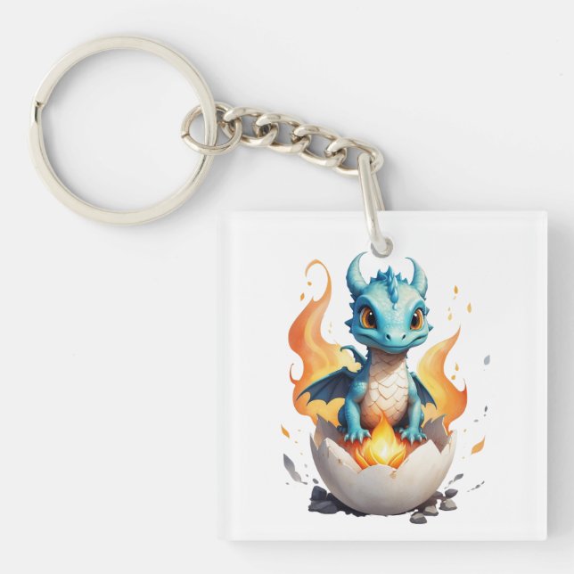 Hatching Baby Dragon Kids Fantasy Key Ring (Front)