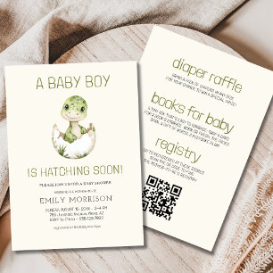 Hatching Soon All in One Dinosaur Baby Boy Shower Invitation