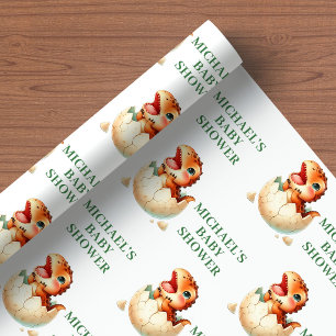 Hatching Soon Baby Dino Wrapping Paper Baby Shower
