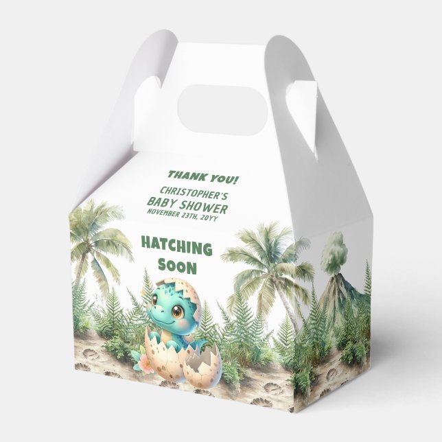 Hatching Soon Baby Shower Dinosaur Favour Box (Front Side)