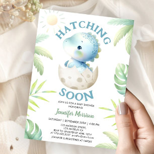 Hatching Soon Boy Dinosaur Baby Shower Invitation