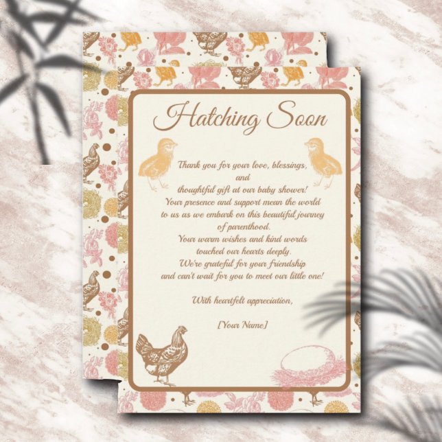 Hatching Soon Chicken Baby Girl Shower Thank You Card (Creator Uploaded)