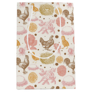 Hatching Soon Chicken Floral Pattern Medium Gift Bag