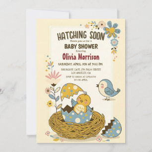 "Hatching Soon" Cute Baby Bird Baby Shower Invitation