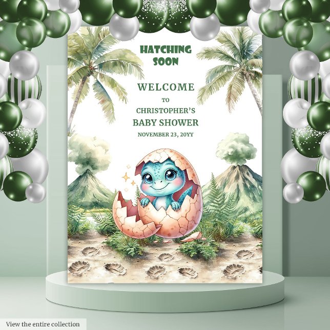 Hatching Soon Cute Baby Dinosaur Shower Backdrop Tapestry (Hatching Soon Cute Baby Dinosaur Shower Backdrop)