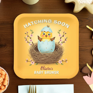 Hatching Soon Cute Chick Baby Shower Paper Plate