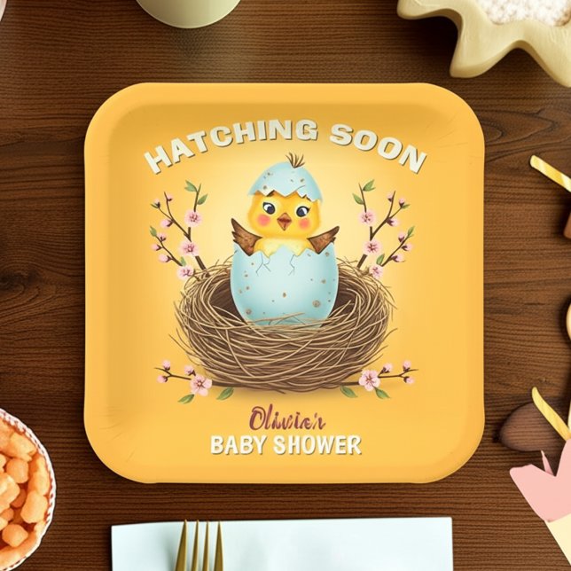Hatching Soon Cute Chick Baby Shower Paper Plate (Creator Uploaded)