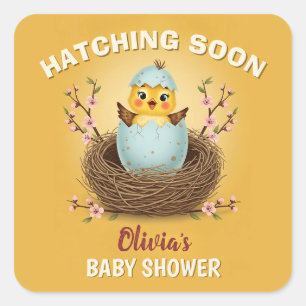Hatching Soon Cute Chick Baby Shower Square Sticker
