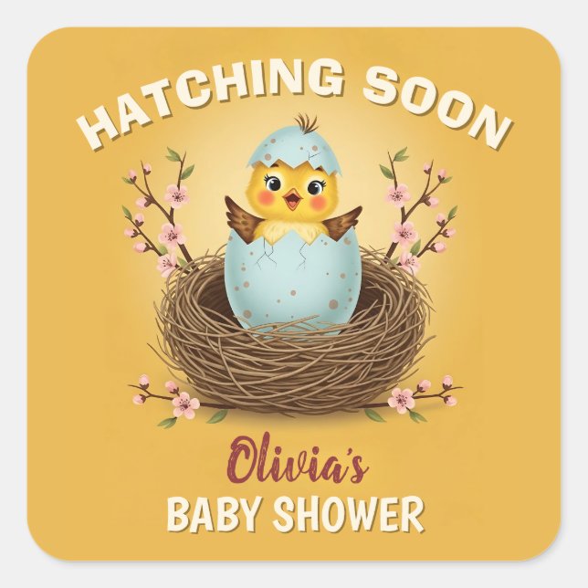 Hatching Soon Cute Chick Baby Shower Square Sticker (Front)