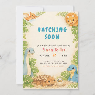 Hatching Soon Cute Dino Dinosaur Baby Shower Invitation