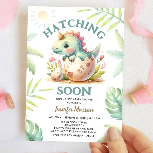 Hatching Soon! Cute Dino Dinosaur Girl Baby Shower Invitation (Creator Uploaded)